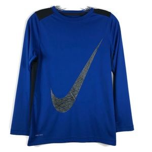 Nike Dri Fit Long Sleeve Shirt Womens Size Large Blue Graphic swoosh
